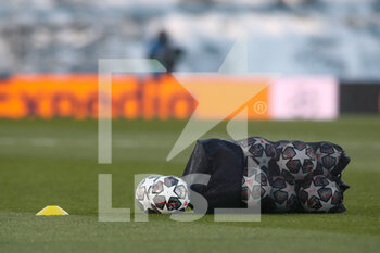 2021-04-06 - Illustration, balls of the match during the UEFA Champions League, Quarter final, 1st leg football match between Real Madrid and Liverpool FC on April 6, 2021 at Alfredo Di Stefano stadium in Valdebebas, Madrid, Spain - Photo Oscar J Barroso / Spain DPPI / DPPI - REAL MADRID AND LIVERPOOL FC - UEFA CHAMPIONS LEAGUE - SOCCER