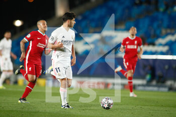 2021-04-06 - Marco Asensio of Real Madrid during the UEFA Champions League, Quarter final, 1st leg football match between Real Madrid and Liverpool FC on April 6, 2021 at Alfredo Di Stefano stadium in Valdebebas, Madrid, Spain - Photo Oscar J Barroso / Spain DPPI / DPPI - REAL MADRID AND LIVERPOOL FC - UEFA CHAMPIONS LEAGUE - SOCCER