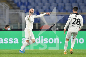 2021-01-19 - ROME, ITALY - January 19 : Riccardo Saponara (L) Spezia Celebrates after score a gol during the round eighths football Tim Cup soccer match between AS Roma and Spezia at Stadio Olimpico on January 19,2021 in Rome Italy   - AS ROMA VS SPEZIA CALCIO - ITALIAN CUP - SOCCER