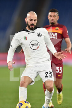 2021-01-19 -  ROME, ITALY - January 19 : Riccardo Saponara of Spezia  during the round eighths football Tim Cup soccer match between AS Roma and Spezia Stadio Olimpico on January 19,2021 in Rome Italy - AS ROMA VS SPEZIA CALCIO - ITALIAN CUP - SOCCER