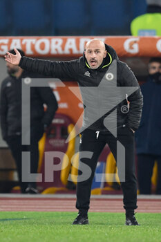 2021-01-19 - ROME, ITALY - January 19 : Head Coach Vincenzo Italiano of Spezia gestures during the round eighths football Tim Cup soccer match between AS Roma and Spezia at Stadio Olimpico on January 19,2021 in Rome Italy  - AS ROMA VS SPEZIA CALCIO - ITALIAN CUP - SOCCER