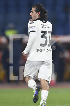 2021-01-19 -  ROME, ITALY - January 19 : Daniele Verde of Spezia celebrates the goal during the round eighths football Tim Cup soccer match between AS Roma and Spezia Stadio Olimpico on January 19,2021 in Rome Italy - AS ROMA VS SPEZIA CALCIO - ITALIAN CUP - SOCCER