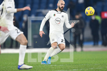 2021-01-19 -  ROME, ITALY - January 19 : Riccardo Saponara (23)  of Spezia celebrates the goal during the round eighths football Tim Cup soccer match between AS Roma and Spezia Stadio Olimpico on January 19,2021 in Rome Italy - AS ROMA VS SPEZIA CALCIO - ITALIAN CUP - SOCCER