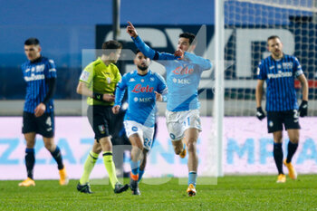 2021-02-10 - Hirving Lozano (SSC Napoli) celebrates after scoring a goal - ATALANTA BC VS SSC NAPOLI - ITALIAN CUP - SOCCER