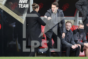 2020-11-14 - Manchester United Women Manager Casey Stoney greets Manchester City Manager Gareth Taylor during the Women's English championship, FA Women's Super League football match between Manchester United and Manchester City on November 14, 2020 at Leigh Sports Village in Leigh, England - Photo Craig Galloway / ProSportsImages / DPPI - MANCHESTER UNITED VS MANCHESTER CITY - ENGLISH FA WOMEN'S SUPER LEAGUE - SOCCER