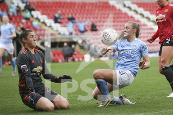 2020-11-14 - Manchester United goalkeeper Mary Earps (27) makes the save from Manchester City forward Georgia Stanway (10) during the Women's English championship, FA Women's Super League football match between Manchester United and Manchester City on November 14, 2020 at Leigh Sports Village in Leigh, England - Photo Craig Galloway / ProSportsImages / DPPI - MANCHESTER UNITED VS MANCHESTER CITY - ENGLISH FA WOMEN'S SUPER LEAGUE - SOCCER
