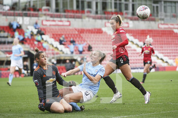 2020-11-14 - Manchester United goalkeeper Mary Earps (27) saves and collides with Manchester City forward Georgia Stanway (10) during the Women's English championship, FA Women's Super League football match between Manchester United and Manchester City on November 14, 2020 at Leigh Sports Village in Leigh, England - Photo Craig Galloway / ProSportsImages / DPPI - MANCHESTER UNITED VS MANCHESTER CITY - ENGLISH FA WOMEN'S SUPER LEAGUE - SOCCER