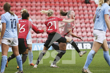 2020-11-14 - Manchester United midfielder Kirsty Hanson (18) scores a goal 2-2 and celebrates during the Women's English championship, FA Women's Super League football match between Manchester United and Manchester City on November 14, 2020 at Leigh Sports Village in Leigh, England - Photo Craig Galloway / ProSportsImages / DPPI - MANCHESTER UNITED VS MANCHESTER CITY - ENGLISH FA WOMEN'S SUPER LEAGUE - SOCCER