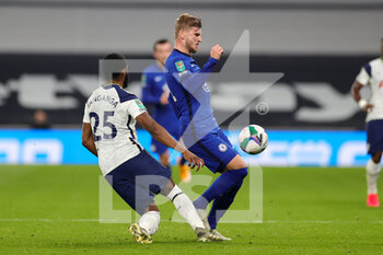 2020-09-29 - Chelsea forward Timo Werner (11) holds off Tottenham Hotspur defender Japhet Tanganga (25) during the English League Cup, EFL Carabao Cup Fourth Round football match between Tottenham Hotspur and Chelsea on September 29, 2020 at Tottenham Hotspur Stadium in London, England - Photo Nigel Keene / ProSportsImages / DPPI - TOTTENHAM HOTSPUR VS CHELSEA - ENGLISH LEAGUE CUP - SOCCER