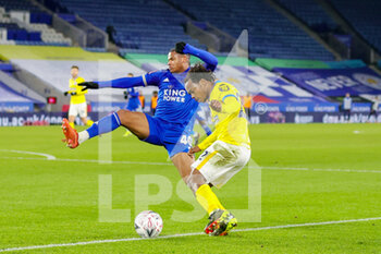 2021-02-10 - Percy Tau (22) of Brighton Hove Albion blocked by Vontae Daley-Campbell (46) of Leicester City during the English Cup, FA Cup 5th round football match between Leicester City and Brighton and Hove Albion on February 10, 2021 at the King Power Stadium in Leicester, England - Photo Nigel Keene / ProSportsImages / DPPI - LEICESTER CITY AND BRIGHTON AND HOVE ALBION - ENGLISH LEAGUE CUP - SOCCER