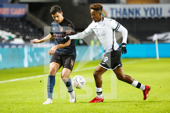 2021-02-10 - Manchester midfielder City Rodrigo (16) and Swansea City forward Jamal Lowe (9) during the English Cup, FA Cup 5th round football match between Swansea City and Manchester City on February 10, 2021 at the Liberty Stadium in Swansea, Wales - Photo Gruffydd Thomas / ProSportsImages / DPPI - SWANSEA CITY AND MANCHESTER CITY - ENGLISH LEAGUE CUP - SOCCER