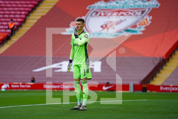 2020-09-12 - Leeds United goalkeeper Illan Meslier (1) in action during the English championship Premier League football match between Liverpool and Leeds United on September 12, 2020 at Anfield in Liverpool, England - Photo Malcolm Bryce / ProSportsImages / DPPI - LIVERPOOL VS LEEDS UNITED - ENGLISH PREMIER LEAGUE - SOCCER