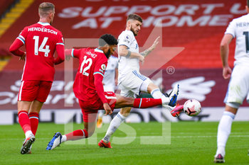 2020-09-12 - Leeds United midfielder Mateusz Klich (43) tackles Liverpool defender Joe Gomez (12) during the English championship Premier League football match between Liverpool and Leeds United on September 12, 2020 at Anfield in Liverpool, England - Photo Malcolm Bryce / ProSportsImages / DPPI - LIVERPOOL VS LEEDS UNITED - ENGLISH PREMIER LEAGUE - SOCCER