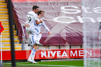 2020-09-12 - Leeds United forward Patrick Bamford (9) scores a goal and celebrates to make the score 2-2 during the English championship Premier League football match between Liverpool and Leeds United on September 12, 2020 at Anfield in Liverpool, England - Photo Malcolm Bryce / ProSportsImages / DPPI - LIVERPOOL VS LEEDS UNITED - ENGLISH PREMIER LEAGUE - SOCCER