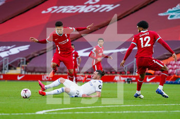 2020-09-12 - Liverpool forward Roberto Firmino (9) fouls Leeds United forward Jack Harrison (22) during the English championship Premier League football match between Liverpool and Leeds United on September 12, 2020 at Anfield in Liverpool, England - Photo Malcolm Bryce / ProSportsImages / DPPI - LIVERPOOL VS LEEDS UNITED - ENGLISH PREMIER LEAGUE - SOCCER