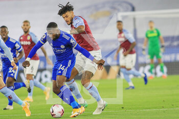 2020-10-18 - Kelechi Iheanacho of Leicester City (14) is challenged by Tyrone Mings of Aston Villa (5) during the English championship Premier League football match between Leicester City and Aston Villa on October 18, 2020 at the King Power Stadium in Leicester, England - Photo Jez Tighe / ProSportsImages / DPPI - LEICESTER CITY VS ASTON VILLA - ENGLISH PREMIER LEAGUE - SOCCER
