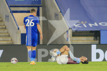 2020-10-18 - Jack Grealish of Aston Villa (10) goes down following a tackle from Dennis Praet of Leicester City (26) during the English championship Premier League football match between Leicester City and Aston Villa on October 18, 2020 at the King Power Stadium in Leicester, England - Photo Jez Tighe / ProSportsImages / DPPI - LEICESTER CITY VS ASTON VILLA - ENGLISH PREMIER LEAGUE - SOCCER