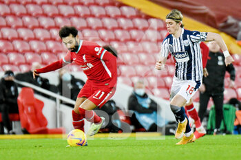 2020-12-27 - Liverpool forward Mohamed Salah (11) and West Bromwich Albion midfielder Conor Gallagher (18) in action during the English championship Premier League football match between Liverpool and West Bromwich Albion on December 27, 2020 at Anfield in Liverpool, England - Photo Malcolm Bryce / ProSportsImages / DPPI - LIVERPOOL VS WEST BROMWICH ALBION - ENGLISH PREMIER LEAGUE - SOCCER