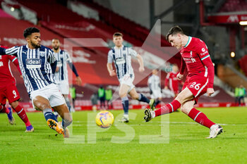 2020-12-27 - Liverpool defender Andrew Robertson (26) takes a shot during the English championship Premier League football match between Liverpool and West Bromwich Albion on December 27, 2020 at Anfield in Liverpool, England - Photo Malcolm Bryce / ProSportsImages / DPPI - LIVERPOOL VS WEST BROMWICH ALBION - ENGLISH PREMIER LEAGUE - SOCCER