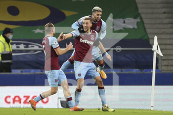 2021-01-01 - West Ham United midfielder Tomas Soucek (28) celebrates the 0-1 goal during the English championship Premier League football match between Everton and West Ham United on January 1, 2021 at Goodison Park in Liverpool, England - Photo Craig Galloway / ProSportsImages / DPPI - EVERTON AND WEST HAM UNITED - ENGLISH PREMIER LEAGUE - SOCCER
