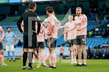 2021-01-30 - Sheffield United forward Oliver McBurnie (9) gestures and reacts during the English championship Premier League football match between Manchester City and Sheffield United on January 30, 2021 at the Etihad Stadium in Manchester, England - Photo Malcolm Bryce / ProSportsImages / DPPI - MANCHESTER CITY AND SHEFFIELD UNITED - ENGLISH PREMIER LEAGUE - SOCCER
