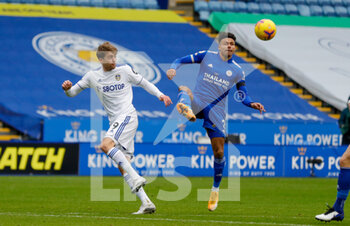 2021-01-31 - Leeds United forward Patrick Bamford (9), James Justin of Leicester during the English championship Premier League football match between Leicester City and Leeds United on January 31, 2021 at the King Power Stadium in Leicester, England - Photo Simon Davies / ProSportsImages / DPPI - LEICESTER CITY AND LEEDS UNITED - ENGLISH PREMIER LEAGUE - SOCCER