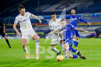 2021-02-03 - Everton defender Lucas Digne (12) clears the ball away, Luke Ayling, Raphinha of Leeds during the English championship Premier League football match between Leeds United and Everton on February 3, 2021 at Elland Road in Leeds, England - Photo Simon Davies / ProSportsImages / DPPI - LEEDS UNITED AND EVERTON - ENGLISH PREMIER LEAGUE - SOCCER