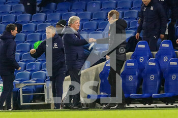 2021-02-22 - Crystal Palace Manager Roy Hodgson gestures with Brighton and Hove Albion manager Graham Potter after the English championship Premier League football match between Brighton and Hove Albion and Crystal Palace on February 22, 2021 at the American Express Community Stadium in Brighton and Hove, England - Photo Phil Duncan / ProSportsImages / DPPI - BRIGHTON AND HOVE ALBION AND CRYSTAL PALACE - ENGLISH PREMIER LEAGUE - SOCCER