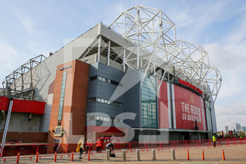 2021-04-04 - General View outside Old Trafford Stadium East Stand ahead of the English championship Premier League football match between Manchester United and Brighton and Hove Albion on April 4, 2021 at Old Trafford in Manchester, England - Photo Phil Duncan / ProSportsImages / DPPI - MANCHESTER UNITED VS BRIGHTON AND HOVE ALBION - ENGLISH PREMIER LEAGUE - SOCCER