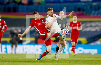 2021-04-19 - Liverpool midfielder James Milner (7) tackles Leeds United defender Stuart Dallas (15) during the English championship Premier League football match between Leeds United and Liverpool on April 19, 2021 at Elland Road in Leeds, England - Photo Simon Davies / ProSportsImages / DPPI - LEEDS UNITED VS LIVERPOOL - ENGLISH PREMIER LEAGUE - SOCCER