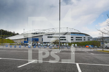 2021-05-01 - A general view outside The American Express Community Stadium before the English championship Premier League football match between Brighton and Hove Albion and Leeds United on May 1, 2021 at the American Express Community Stadium in Brighton and Hove, England - Photo Malcolm Bryce / ProSportsImages / DPPI - BRIGHTON AND HOVE ALBION VS LEEDS UNITED - ENGLISH PREMIER LEAGUE - SOCCER