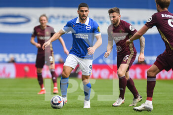 2021-05-01 - Brighton and Hove Albion forward Neal Maupay (9) and Leeds United defender Stuart Dallas (15) in action during the English championship Premier League football match between Brighton and Hove Albion and Leeds United on May 1, 2021 at the American Express Community Stadium in Brighton and Hove, England - Photo Malcolm Bryce / ProSportsImages / DPPI - BRIGHTON AND HOVE ALBION VS LEEDS UNITED - ENGLISH PREMIER LEAGUE - SOCCER