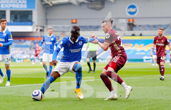 2021-05-01 - Brighton and Hove Albion midfielder Yves Bissouma (8) and Leeds United midfielder Jack Harrison (22) during the English championship Premier League football match between Brighton and Hove Albion and Leeds United on May 1, 2021 at the American Express Community Stadium in Brighton and Hove, England - Photo Simon Davies / ProSportsImages / DPPI - BRIGHTON AND HOVE ALBION VS LEEDS UNITED - ENGLISH PREMIER LEAGUE - SOCCER