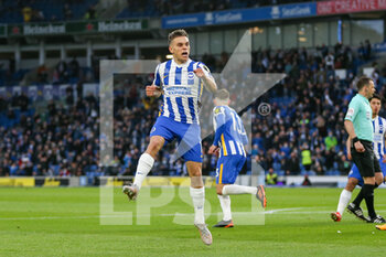 2021-05-18 - Leandro Trossard of Brighton and Hove Albion celebrates the 1-2 goal during the English championship Premier League football match between Brighton and Hove Albion and Manchester City on May 18, 2021 at the American Express Community Stadium in Brighton and Hove, England - Photo Phil Duncan / ProSportsImages / DPPI - BRIGHTON AND HOVE ALBION VS MANCHESTER CITY - ENGLISH PREMIER LEAGUE - SOCCER