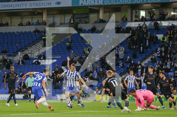 2021-05-18 - Dan Burn of Brighton and Hove Albion scores the 3-2 goal, Manchester City defender Oleksandr Zinchenko (11), Manchester City goalkeeper Ederson (31) during the English championship Premier League football match between Brighton and Hove Albion and Manchester City on May 18, 2021 at the American Express Community Stadium in Brighton and Hove, England - Photo Phil Duncan / ProSportsImages / DPPI - BRIGHTON AND HOVE ALBION VS MANCHESTER CITY - ENGLISH PREMIER LEAGUE - SOCCER