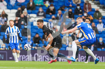 2021-05-18 - Manchester City midfielder Ferran Torres (21) from Brighton and Hove Albion defender Adam Webster (4) during the English championship Premier League football match between Brighton and Hove Albion and Manchester City on May 18, 2021 at the American Express Community Stadium in Brighton and Hove, England - Photo Phil Duncan / ProSportsImages / DPPI - BRIGHTON AND HOVE ALBION VS MANCHESTER CITY - ENGLISH PREMIER LEAGUE - SOCCER
