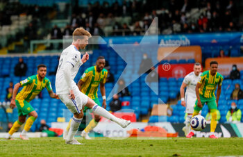 2021-05-23 - Leeds United forward Patrick Bamford (9) scores a goal to make the score 3-0 during the English championship Premier League football match between Leeds United and West Bromwich Albion on May 23, 2021 at Elland Road in Leeds, England - Photo Simon Davies / ProSportsImages / DPPI - LEEDS UNITED VS WEST BROMWICH ALBION - ENGLISH PREMIER LEAGUE - SOCCER