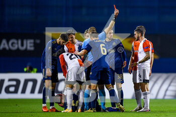 2020-10-22 - Red card for Marcos Senesi of Feyenoord during the UEFA Europa League, Group Stage, Group K football match between Dinamo Zagreb and Feyenoord Rotterdam on October 22, 2020 at Maksimir stadium in Zagreb, Croatia - Photo Yannick Verhoeven / Parallax Pictures / Orange Pictures / DPPI - DINAMO ZAGREB VS FEYENOORD ROTTERDAM - UEFA EUROPA LEAGUE - SOCCER