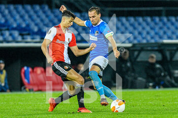 2020-10-29 - Naoufal Bannis of Feyenoord and Michael Liendl of Wolfsberger AC during the UEFA Europa League, Group Stage, Group K football match between Feyenoord and Wolfsberger AC on October 29, 2020 at De Kuip in Rotterdam, The Netherlands - Photo Yannick Verhoeven / Orange Pictures / DPPI - FEYENOORD AND WOLFSBERGER AC - UEFA EUROPA LEAGUE - SOCCER