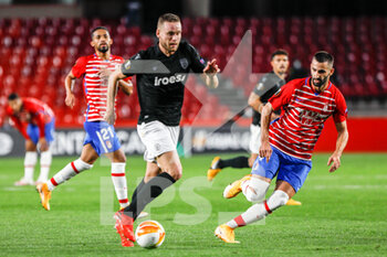 2020-10-29 - Sverrir Ingi Ingason of Paok and Maxime Gonalons of Granada during the UEFA Europa League, Group Stage, Group E football match between Granada CF and Paok FC on October 29, 2020 at Los Carmenes Stadium in Granada, Spain - Photo Joaquin Corchero / Spain DPPI / DPPI - GRANADA CF VS PAOK FC - UEFA EUROPA LEAGUE - SOCCER