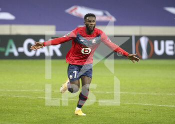 2020-11-26 - Jonathan Bamba of Lille celebrates his goal during the UEFA Europa League, Group H football match between Lille OSC and AC Milan on November 26, 2020 at Pierre Mauroy stadium in Villeneuve-d'Ascq near Lille, France - Photo Jean Catuffe / DPPI - LILLE OSC VS AC MILAN - UEFA EUROPA LEAGUE - SOCCER