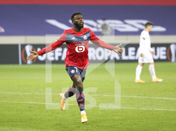 2020-11-26 - Jonathan Bamba of Lille celebrates his goal during the UEFA Europa League, Group H football match between Lille OSC and AC Milan on November 26, 2020 at Pierre Mauroy stadium in Villeneuve-d'Ascq near Lille, France - Photo Jean Catuffe / DPPI - LILLE OSC VS AC MILAN - UEFA EUROPA LEAGUE - SOCCER