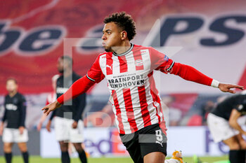 2020-11-26 - Donyell Malen of PSV celebrating goal (3-2) during the UEFA Europa League, Group E football match between PSV and PAOK on november 26, 2020 at Philips Stadion in Eindhoven, Netherlands - Photo Perry vd Leuvert / Orange Pictures / DPPI - PSV VS PAOK - UEFA EUROPA LEAGUE - SOCCER