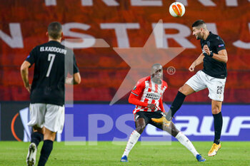 2020-11-26 - Jordan Teze of PSV, Antonio Colak of PAOK during the UEFA Europa League, Group E football match between PSV and PAOK on november 26, 2020 at Philips Stadion in Eindhoven, Netherlands - Photo Perry vd Leuvert / Orange Pictures / DPPI - PSV VS PAOK - UEFA EUROPA LEAGUE - SOCCER