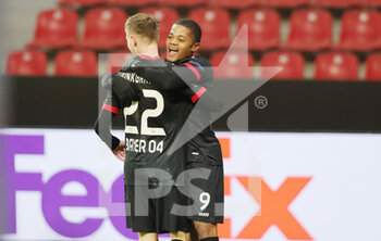 2020-12-10 - Leon Bailey of Bayer 04 Leverkusen celebrates after his goal 1-0 with Daley Sinkgraven during the UEFA Europa League, Group C football match between Bayer 04 Leverkusen and Slavia Praha on December 10, 2020 at BayArena in Leverkusen, Germany - Photo Ralf Ibing / firo Sportphoto / DPPI - BAYER LEVERKUSEN VS SLAVIA PRAHA - UEFA EUROPA LEAGUE - SOCCER