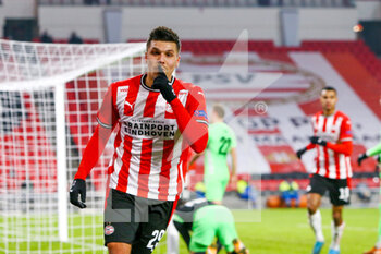 2020-12-10 - Joel Piroe of PSV Eindhoven celebrates after scoring his sides third goal during the UEFA Europa League, Group E football match between PSV and Omonia Nicosia on December 10, 2020 at Philips Stadion in Eindhoven, Netherlands - Photo Perry vd Leuvert / Orange Pictures / DPPI - PSV VS OMONIA NICOSIA - UEFA EUROPA LEAGUE - SOCCER