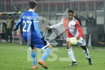 2020-12-10 - Tyrell Malacia of Feyenoord and Michael Novak of Wolfsberger during the UEFA Europa League, Group K football match between Wolfsberger AC and Feyenoord on December 10, 2020 at Worthersee Stadion in Klagenfurt, Austria - Photo Yannick Verhoeven / Orange Pictures / DPPI - WOLFSBERGER AC VS FEYENOORD - UEFA EUROPA LEAGUE - SOCCER