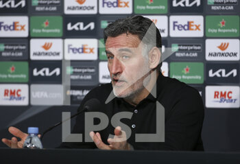 2021-02-18 - Coach of Lille OSC Christophe Galtier answers to the media during the post-match press conference following the UEFA Europa League, round of 32, 1st leg football match between Lille OSC (LOSC) and AFC Ajax Amsterdam on February 18, 2021 at Stade Pierre Mauroy in Villeneuve-d'Ascq near Lille, France - Photo Jean Catuffe / DPPI - LILLE OSC (LOSC) AND AFC AJAX AMSTERDAM - UEFA EUROPA LEAGUE - SOCCER