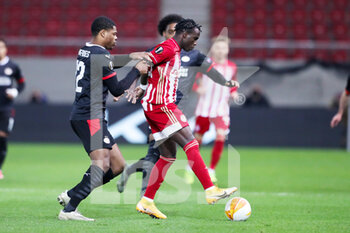 2021-02-18 - Denzel Dumfries of PSV, Bruma of Olympiacos during the UEFA Europa League, round of 32, 1st leg football match between Olympiacos and PSV on February 18, 2021 at Stadio Georgios Karaiskakis in Piraeus, Greece - Photo Lato Klodian / Orange Pictures / DPPI - OLYMPIACOS AND PSV - UEFA EUROPA LEAGUE - SOCCER