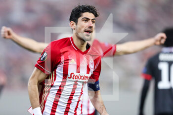 2021-02-18 - Andreas Bouchalakis of Olympiacos celebrates after scoring his sides first goal during the UEFA Europa League, round of 32, 1st leg football match between Olympiacos and PSV on February 18, 2021 at Stadio Georgios Karaiskakis in Piraeus, Greece - Photo Lato Klodian / Orange Pictures / DPPI - OLYMPIACOS AND PSV - UEFA EUROPA LEAGUE - SOCCER